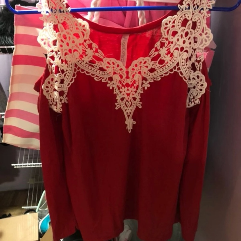 BEAUTIFUL red lace blouse!